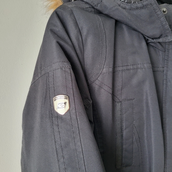 Point Zero black hooded cinched waist mid thigh zip up parka jacket Size S - Picture 5 of 12